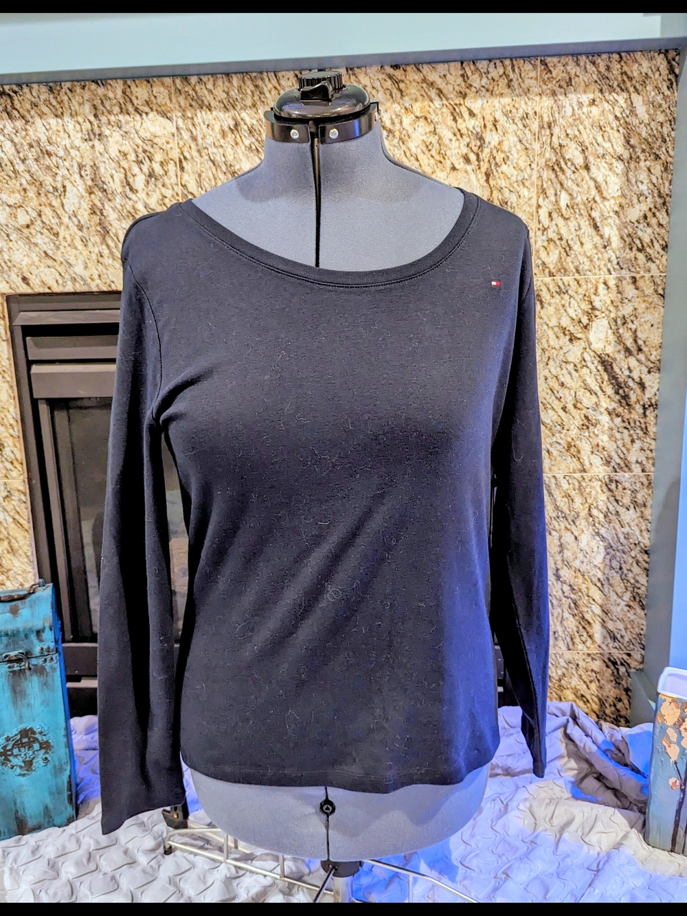 NWT Tommy Hilfiger Black Long Sleeve Boatneck Top - XL